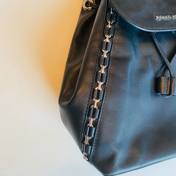 MICHAEL KORS Black Leather with Silver Detail Flap Backpack main image 4